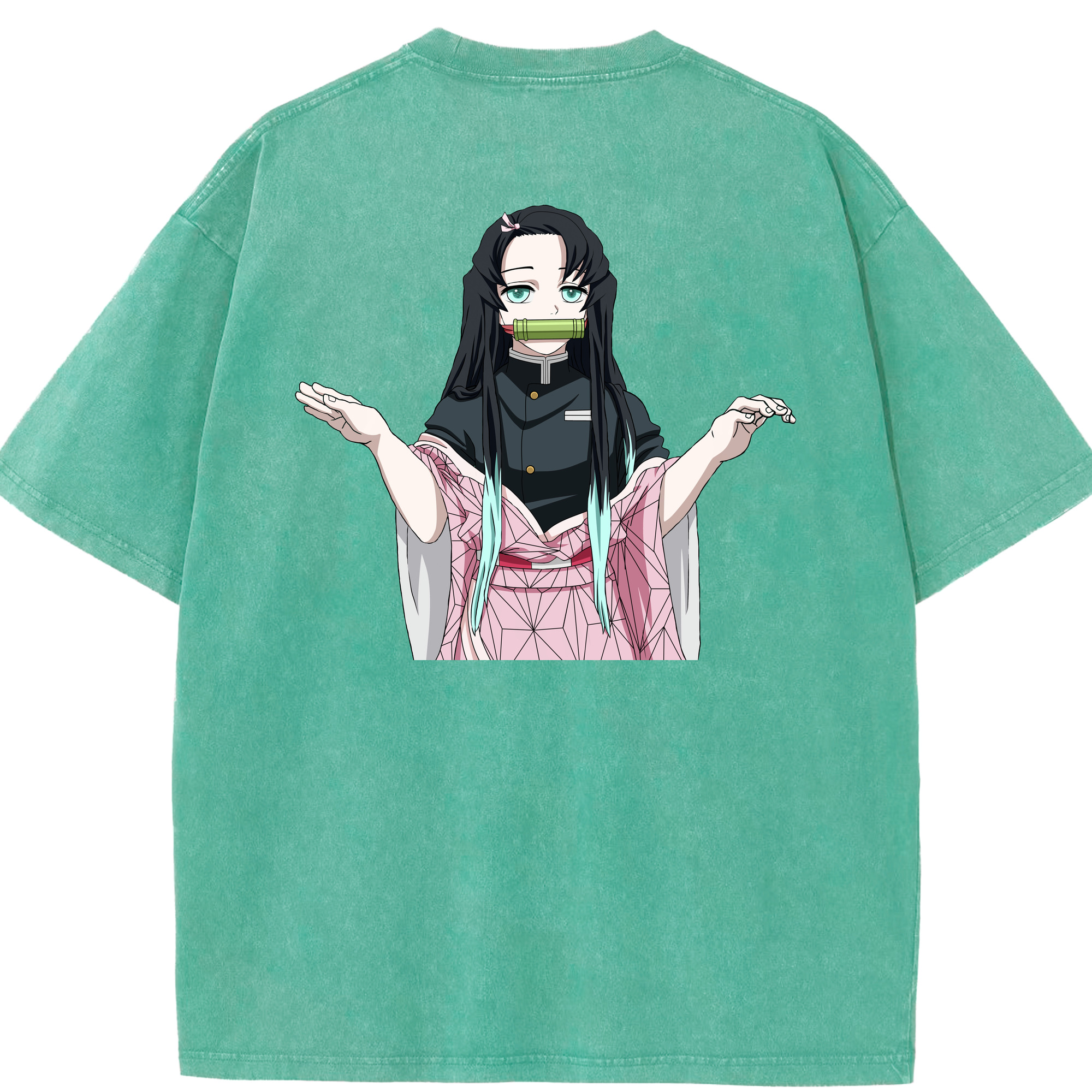 （画像用） 鬼滅の刃（きめつのやいば）竈門 禰󠄀豆子／かまど ねずこ Kamado Nezuko 綿100% ヴィンテージ風 半袖Tシャツ（背面プリント）
